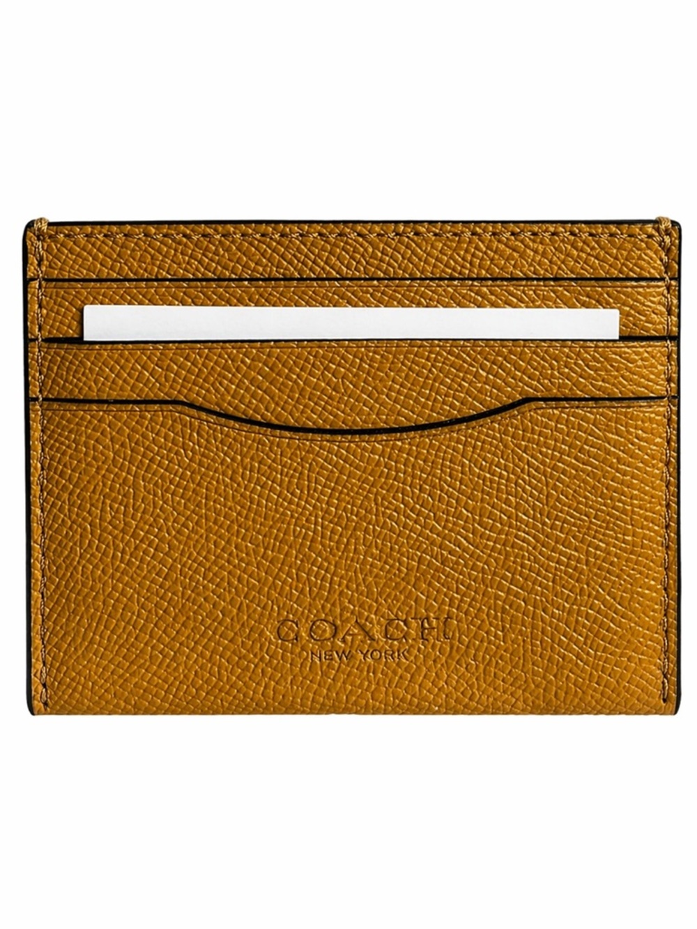 Coach Unisex Mustard Yellow Textured Leather Card Holder | NWT